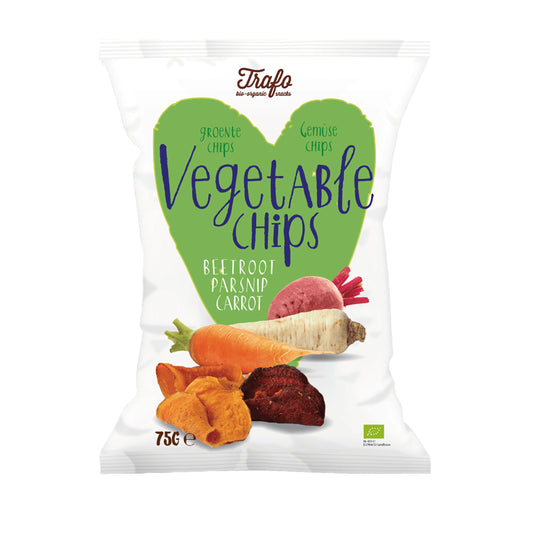 Bio-Gemüsechips von TRAFO in 75 g, knusprige gesunde Gemüsesticks aus frischem Bio-Gemüse, ideal als Snack.