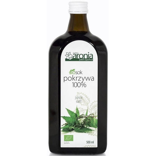 Bio-Brennnesselsaft 100% aus biologischer Landwirtschaft, 500 ml Flasche, mit polnischer Aronia von BIOPLANET.