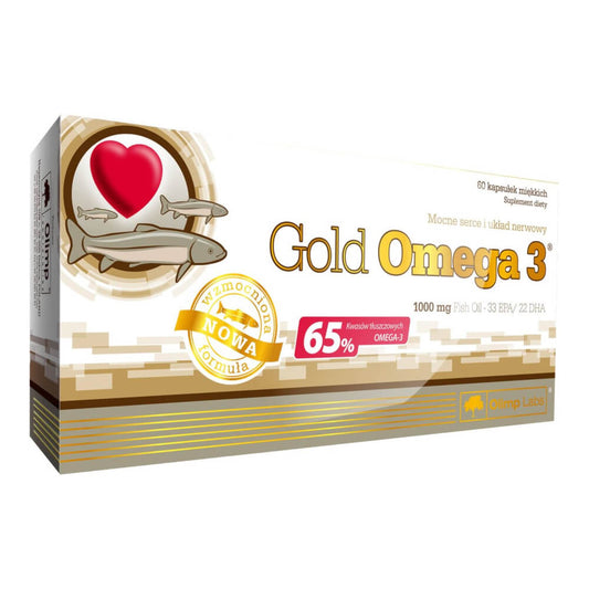 Goldene OLIMP LABS Omega-3 1000 mg Kapseln, 60 Stück, hochwertiges Fischöl in praktischer Nahrungsergänzung