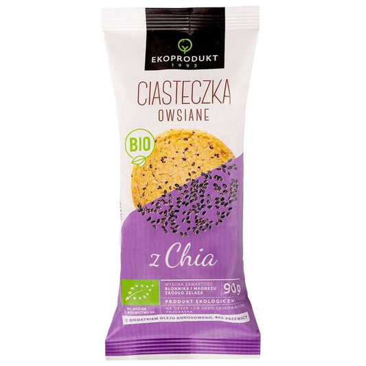 Bio Haferplätzchen mit Chia von EKOPRODUKT, 90 g, knusprige Kekse mit Hafer und Chia Samen, naturbelassen und lecker.