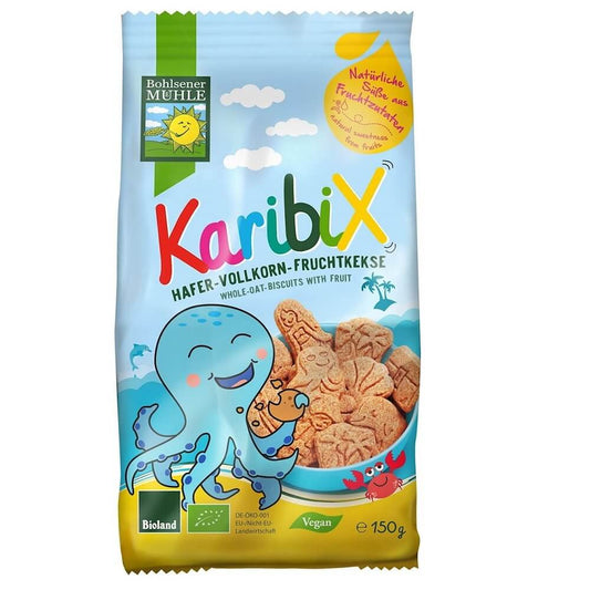 Bio Haferkekse mit Früchten für Kinder von BOHLSENER MÜHLE, 150 g, knusprige Kekse mit fruchtigem Geschmack.