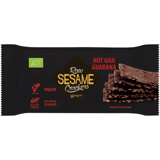 Glutenfreie Hot Goji Guarana Sesamsamen BIO von PAPAGRIN, 20 g, Nahaufnahme der Sesamsamen in einer Packung