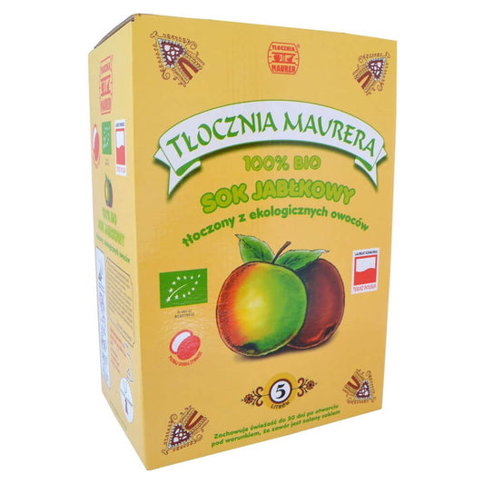 Bio Apfelsaft von Maurer Presse in 5000 ml Flasche, frischer grüner Apfel, natürliches Bio-Getränk, TŁOCZNIA MAURERA