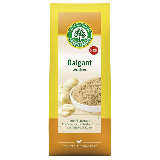 Gemahlener Bio-Galgant von LEBENSBAUM, 40 g Packung, fein gemahlene Wurzel für Gewürze und Rezepte.