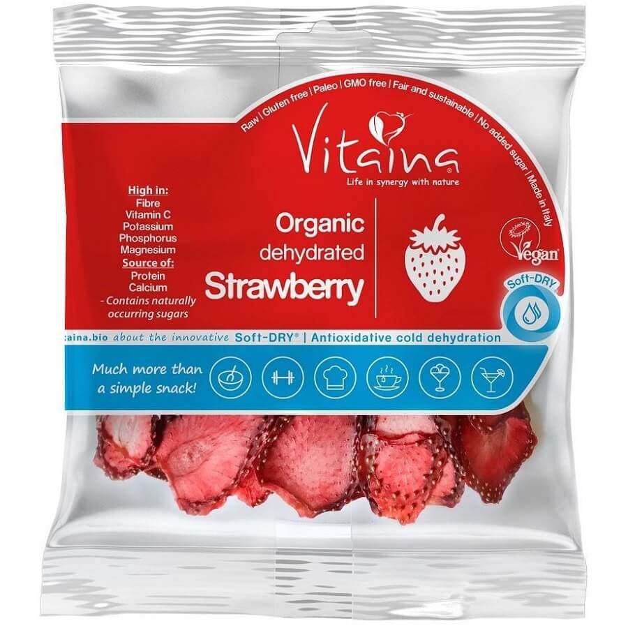 Getrocknete rohe Erdbeeren glutenfrei BIO 20 g - VITAINA Imagem principal do produto