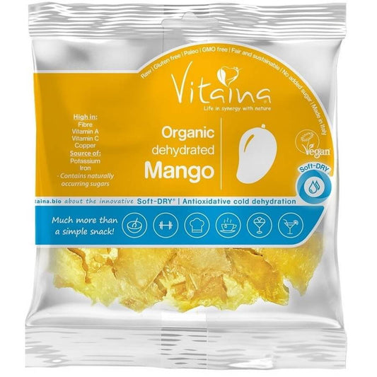 Getrocknete rohe Bio-Mango von VITAINA, glutenfrei, 28 g, frische, getrocknete Mangostücke für gesunde Snacks