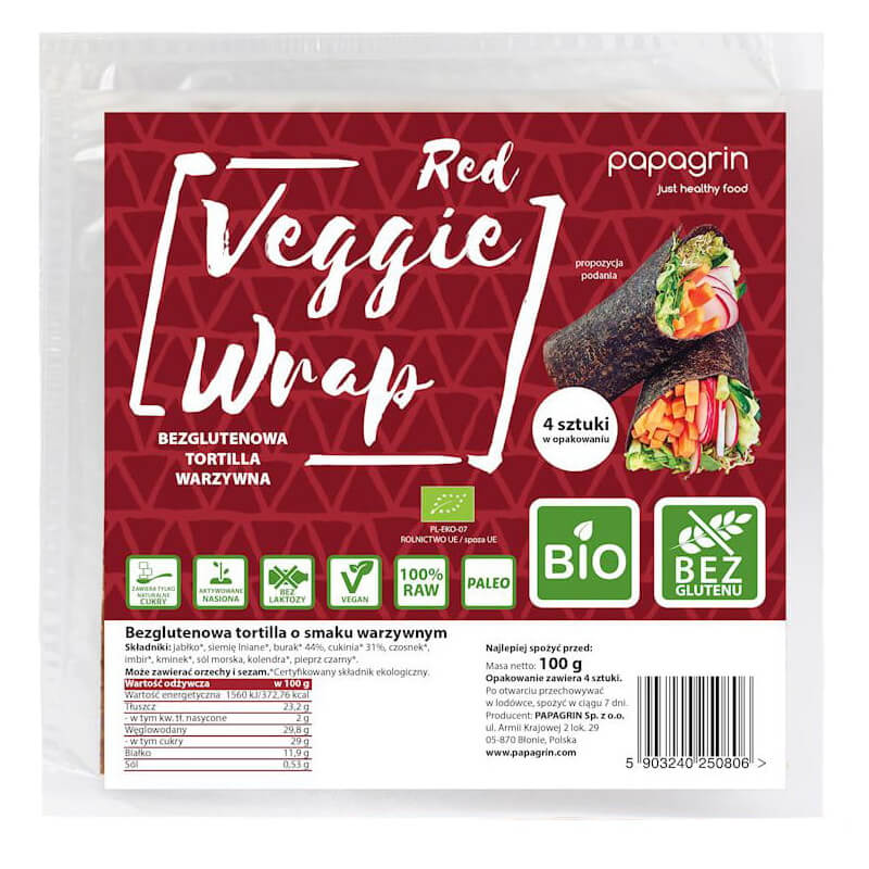 Rote Gemüse-Tortilla-Wraps glutenfrei BIO 100 g - PAPAGRIN