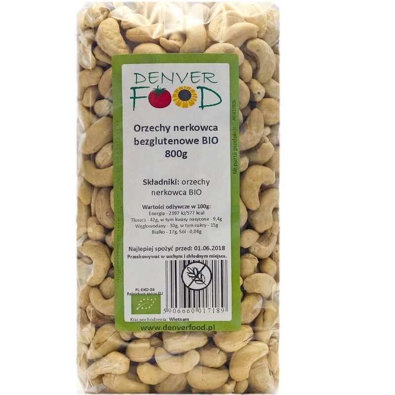 Glutenfreie Cashewnüsse BIO 800g DENVER FOOD