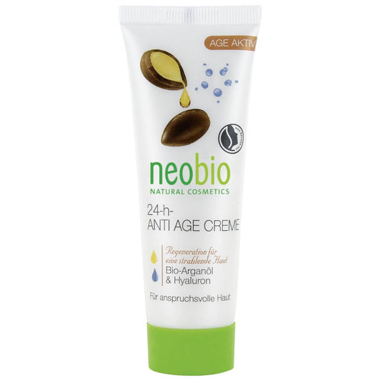 Anti-Age-Creme von NEOBIO mit Arganöl und Hyaluronsäure, 50 ml, pflegt und spendet Feuchtigkeit für reife Haut.