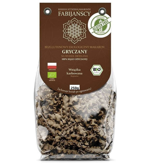 Gerippte glutenfreie Buchweizennudeln von FABIJAŃSCY, BIO, 250 g, Nahaufnahme der Nudeln in Packung