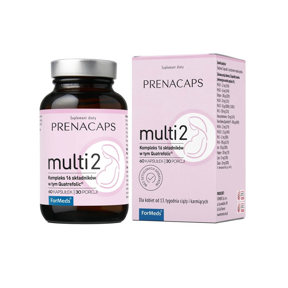 Multi 2-Komplex 16 Inhaltsstoffe, darunter Quatrfolikum 60 Kapseln 30 Portionen 335 g FORMEDS Prenacaps Imagem principal do produto