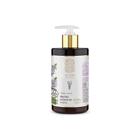 Energetisierendes Duschgel von NATURA SIBERICA, 480 ml Flasche mit grüner Verpackung und frischem, belebendem Duft.