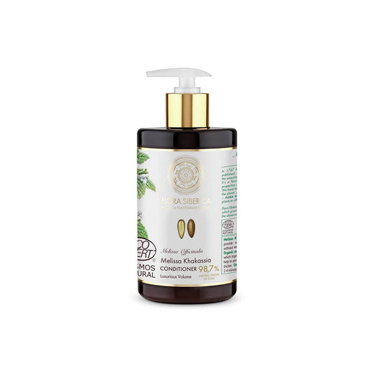 Volumen Haarspülung von NATURA SIBERICA in 480 ml Flasche, zeigt die cremige Textur und natürliche Inhaltsstoffe.