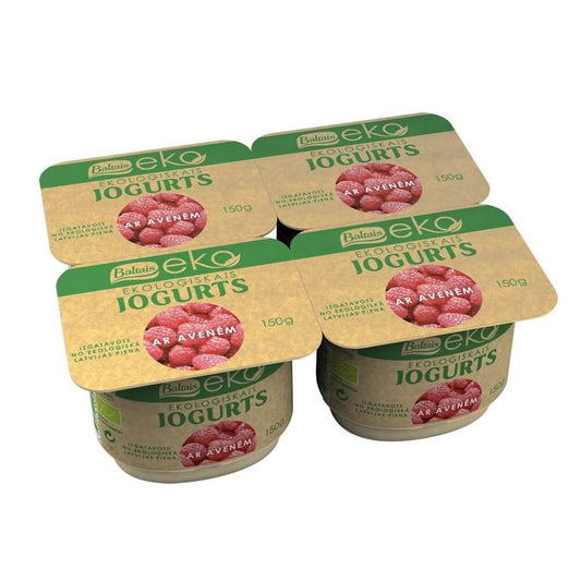 Himbeerjoghurt BIO von BALTAIS, 4 x 150 g, cremiger Joghurt mit fruchtigen Himbeeren in Bechern.