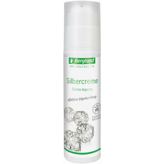 Gesichtscreme von BERGLAND mit silbernen Mikropartikeln, 100 ml, feuchtigkeitsspendende Hautpflege in einer weißen Tube