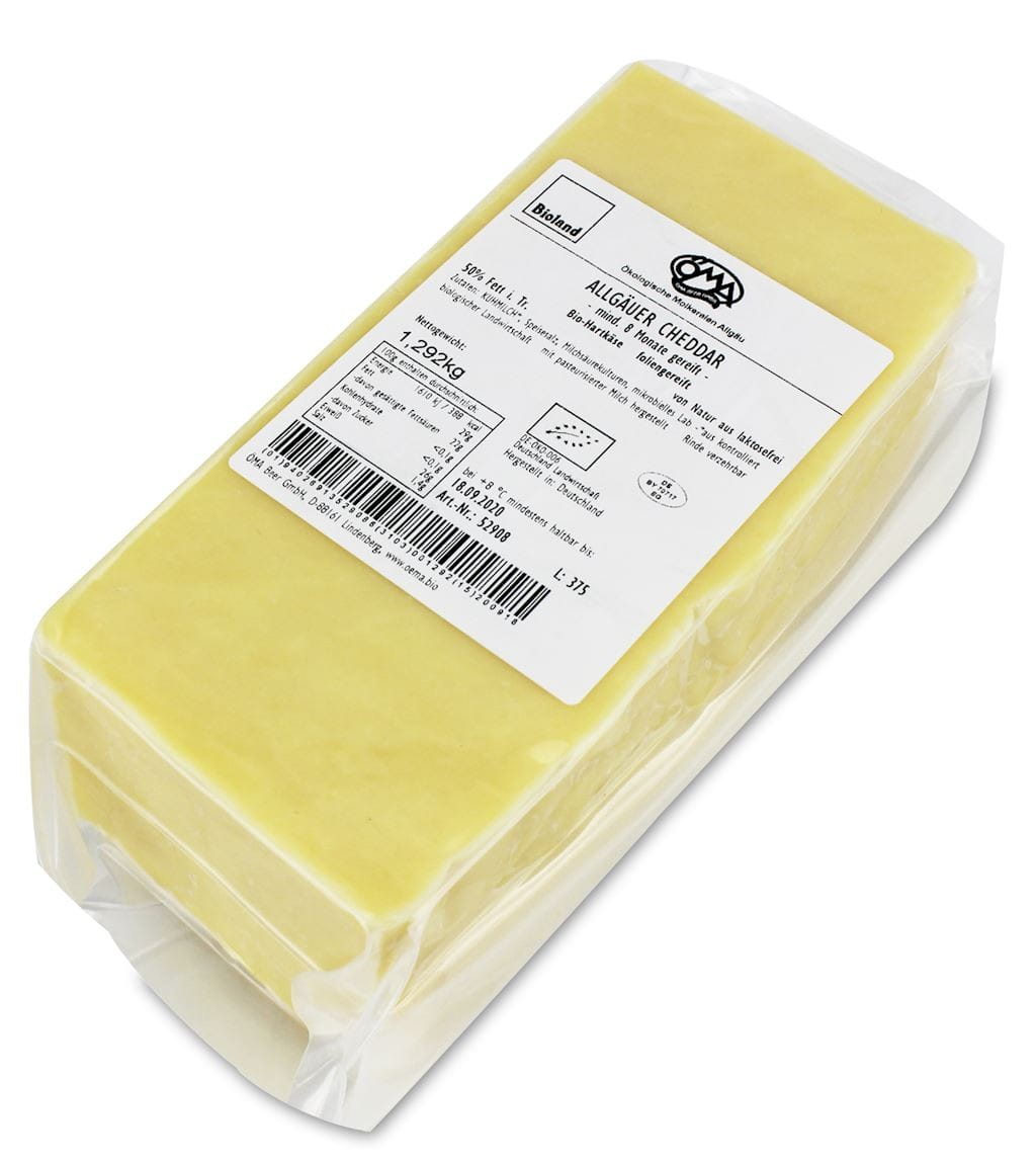 BIO-Cheddar-Käse (50 % Fett in der Trockenmasse) 1 kg - OMA