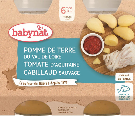 Gemüsemixgericht mit Kabeljau für Babys, glutenfrei, von BABYBIO, 2x200 g, ab 6 Monaten, frisches, gesundes Babyessen