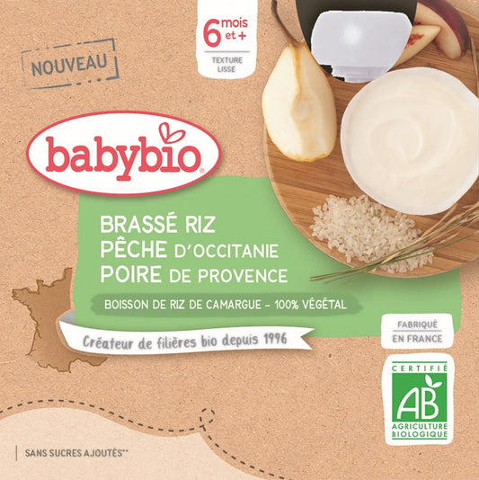 Fruchtdessert mit Reisdrink für Babys, BIO, 4x85 g, BabyBio, cremige Textur mit fruchtigen Bestandteilen für Kinder ab 6 Monaten