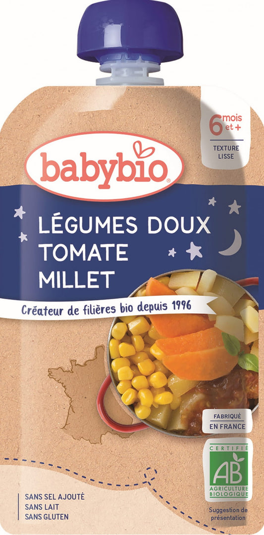 Gute-Nacht-Gericht Gemüsemix mit Hirse für Babys ab 6 Monaten, glutenfrei, biologisch, 120 g, von BABYBIO