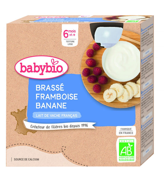 Himbeer-Bananen-Joghurt-Dessert für Babys, BIO, 4x85 g, BabyBio, cremiges Fruchtjoghurt für Kinder ab 6 Monaten
