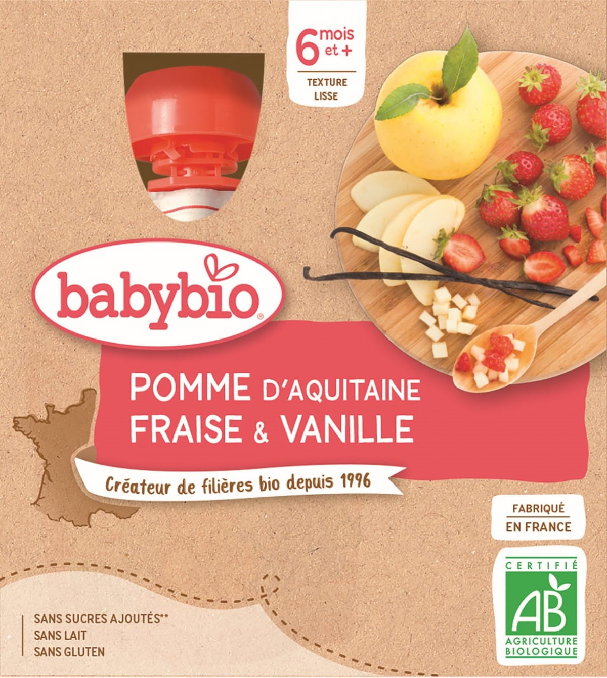 Apfel-Erdbeer-Vanille-Dessert ab 6 Monaten BIO glutenfrei 4x90 g BABYBIO