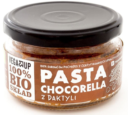 BIO Chocorella von VEGA UP in 190 g Packung, grüne Algenpulver in einer offenen Verpackung sichtbar