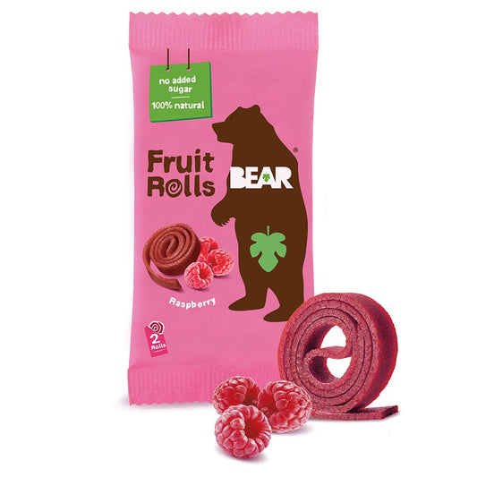 Fruchtbrötchen Himbeere von BEAR, 20g, mit fruchtiger Himbeergeschmack und knackigem Teig, auf weißem Hintergrund.