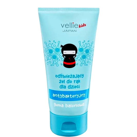 Kindergesicht mit Kinderhandgel Kaugummi von EKOWITAL, 50 ml Flasche, kindgerechtes Handdesinfektionsmittel in Japan-Design