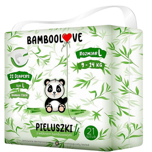 Bambusfaserwindeln Größe L für 9-14 kg, 21 Stück, von BAMBOOLOVE, weiche und nachhaltige Windeln für Babys