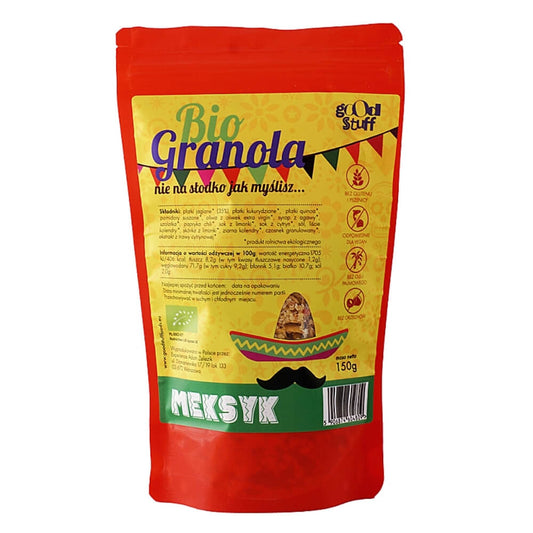 Bio-Granola mit Tomate, Chili und Limette von GOOD STUFF, glutenfrei, 150 g, natürliche mexikanische Geschmackskomposition.