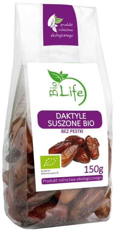 Bio Datteln im 150g ECO BIO LIFE Beutel, saftig und naturbelassen, ideal als gesunder Snack oder Zutat in Rezepten.