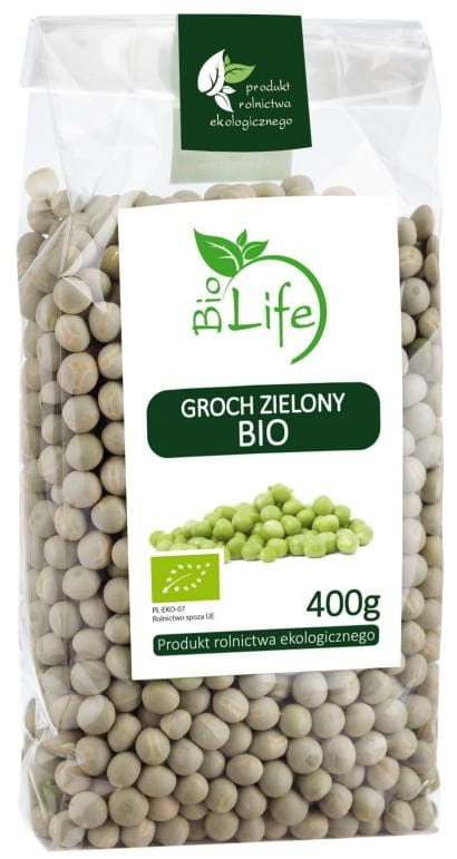 Grüne Bio-Erbsen in 400g Packung von BIO LIFE, frisch und natürlich, ideal für gesunde Mahlzeiten