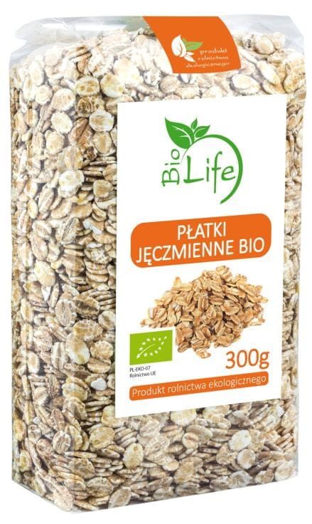 Bio Gerstenflocken in 300g Packung, naturbelassen und biologisch, von BIO LIFE, ideal für gesundes Frühstück und Kochen