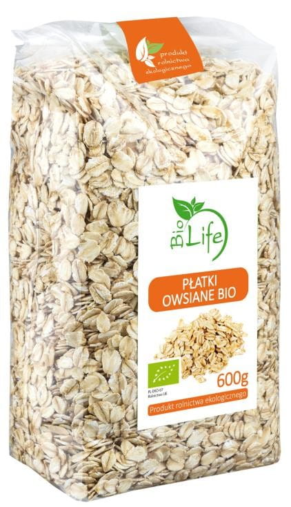 Bio Haferflocken in 600g Packung, natürlich und nachhaltig, von BIO LIFE, ideal für Frühstück und Müsli.