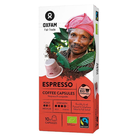 Bio Arabica und Robusta Espresso Nespresso-Kapseln von OXFAM, fair gehandelt, vollmundig und aromatisch, 10 Stück