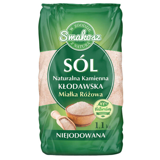 Feines, nicht jodiertes Kłodawa-Salz aus Naturstein, verpackt mit Holzscheit, 1 kg, von SMAKOSZ