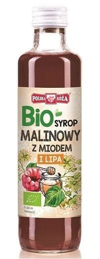 Himbeersirup mit Honig und Limette von POLSKA ROŻA, Bio, 250 ml, Flasche mit Himbeeren, Honig und Limettenfrüchten