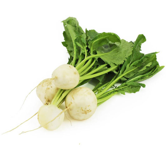 Frische weiße Bio-Rübe von BIO PLANET, ca. 200g, mit grünen Blättern und glatter Oberfläche, frisch und natürlich.