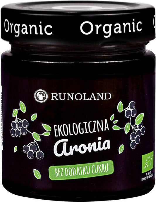 Bio Aronia-Snack von RUNOLAND, süßer Fruchtmix in 200 g Verpackung, zeigt frische Aronia-Beeren in einer natürlichen Präsentation.