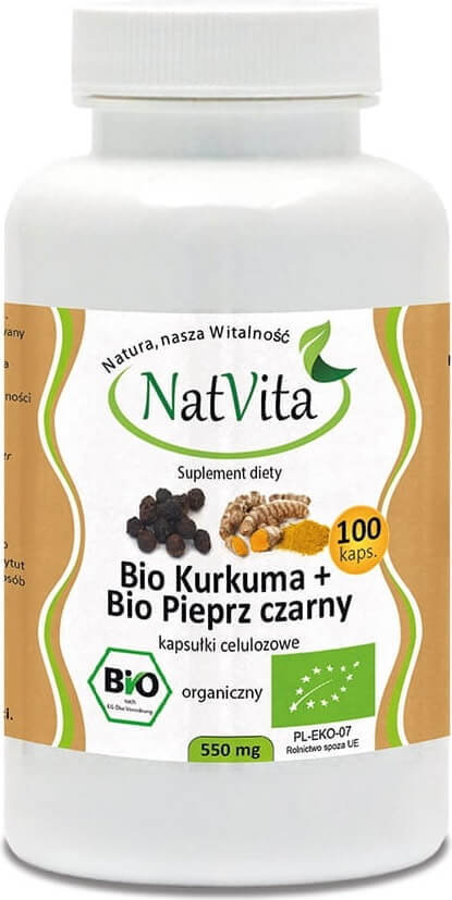 BIO Kurkuma + BIO schwarzer Pfeffer (Piperin) 550mg 100 NATVITA Kapseln