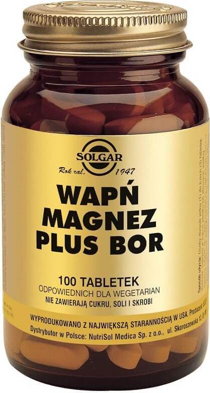Calcium 3333 mg Magnesium 1333 mg plus Bor 1 mg 100 SOLGAR-Tabletten Imagem principal do produto