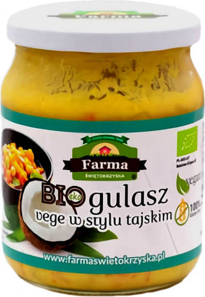 Bio Gemüseeintopf nach thailändischer Art von FARMA ŚWIĘTOKRZYSKA, 450 g, mit buntem Gemüse und exotischen Gewürzen.