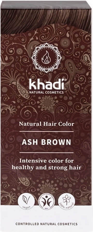 Biogo Henna Aschbraun von KHADI, naturfarbenes Henna Pulver in Verpackung, ideal für braune Haare und natürliche Haarfärbung