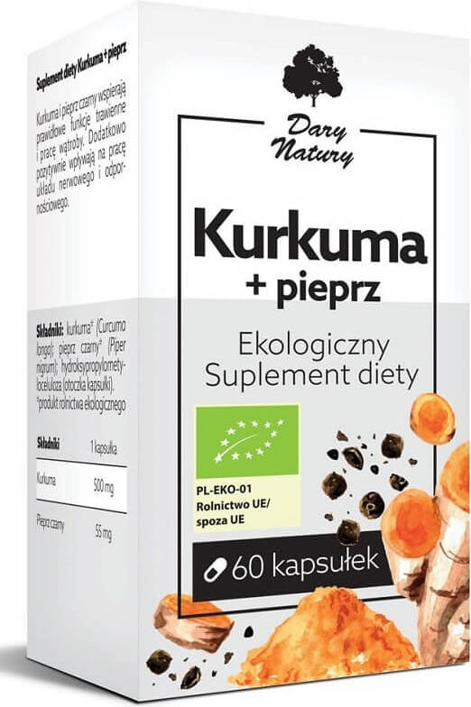Kurkuma mit Pfeffer BIO 60 Kapseln (555 mg) - GESCHENKE DER NATUR Imagine principală a produsului