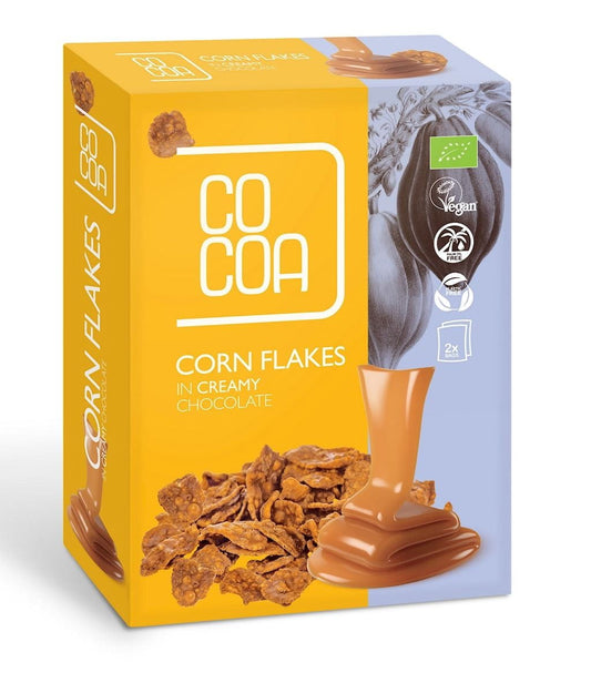 Bio Cornflakes in cremiger Schokolade von COCOA, 2x100g, mit knusprigen Cornflakes in zarter Schokoladenhülle.