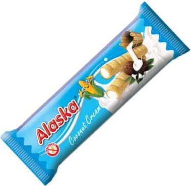 Mit Sahne gefüllte Maisröllchen - Kokosnuss glutenfrei 18 g ALASKA Hoofdafbeelding