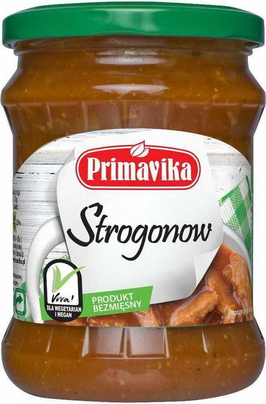 Primawika Strogonov 420 g, cremige Fleischsoße in Dose, ideal für schnelle Gerichte, mit saftigem Fleisch und würziger Sauce