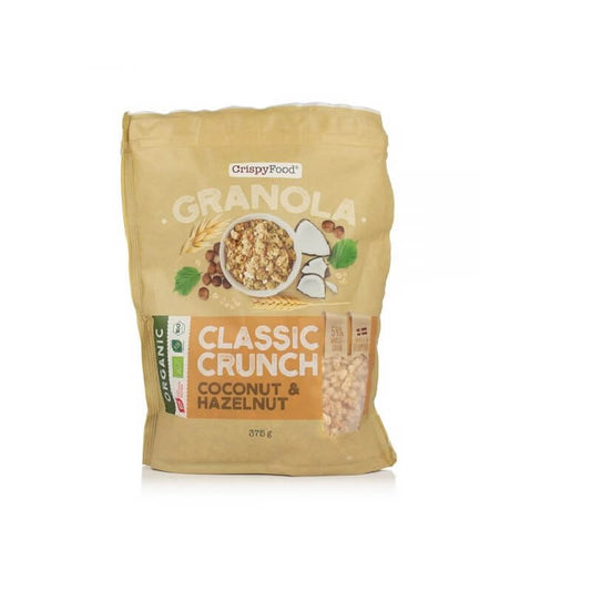 Bio Granola mit Kokos und Haselnüssen von CRISPY FOOD, knusprige Müslimischung in 375 g Verpackung