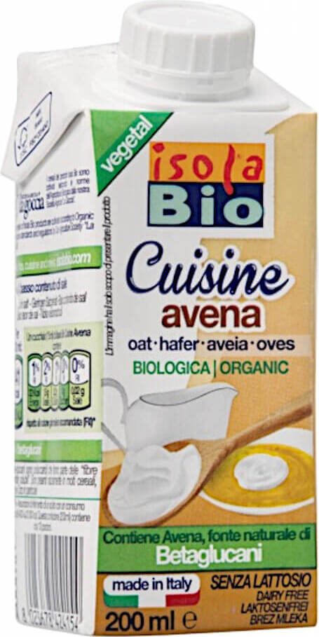 Bio Haferflocken Kochcreme von ISOLA BIO in 200 ml Flasche, cremige pflanzliche Zubereitung für Kochen und Backen.