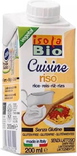 Glutenfreie Reiskochcreme BIO von ISOLA BIO, 200 ml Flasche, cremige Konsistenz, ideal zum Kochen und Verfeinern von Gerichten.